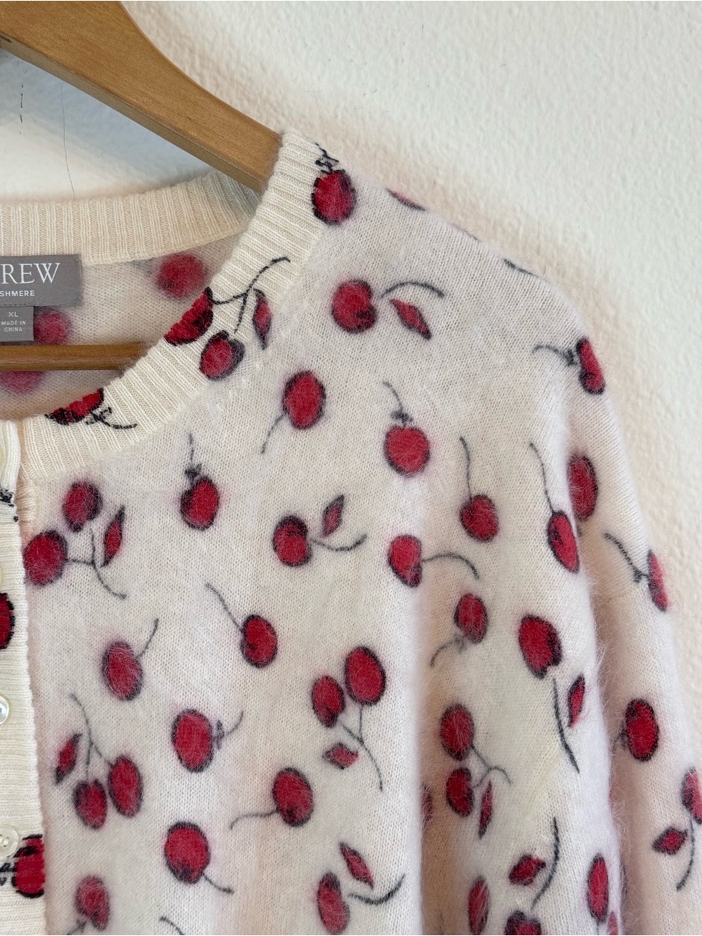 J. Crew Brushed Cashmere Cardigan Cherry Print Fuzzy - Picture 4 of 15